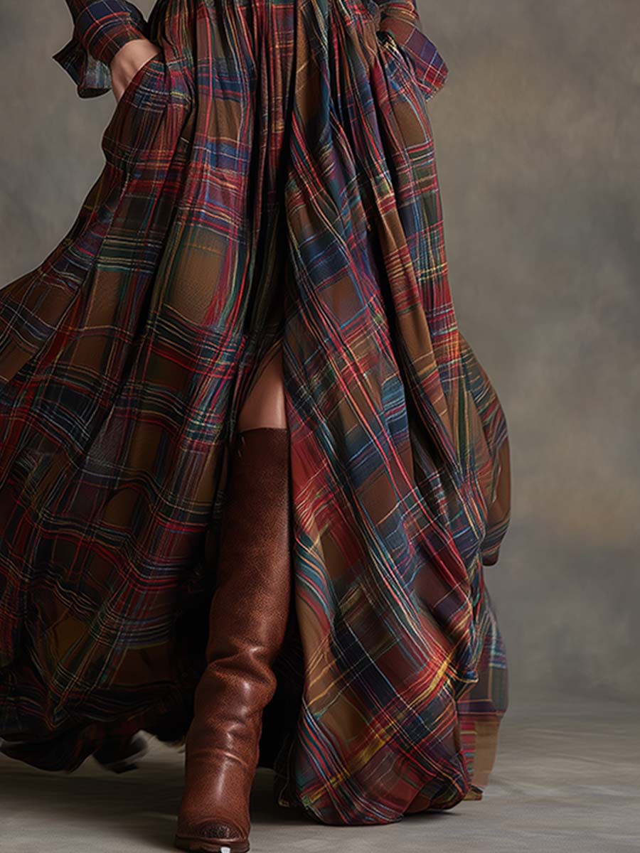 Christine || Vestito Lungo a Quadri con Cintura