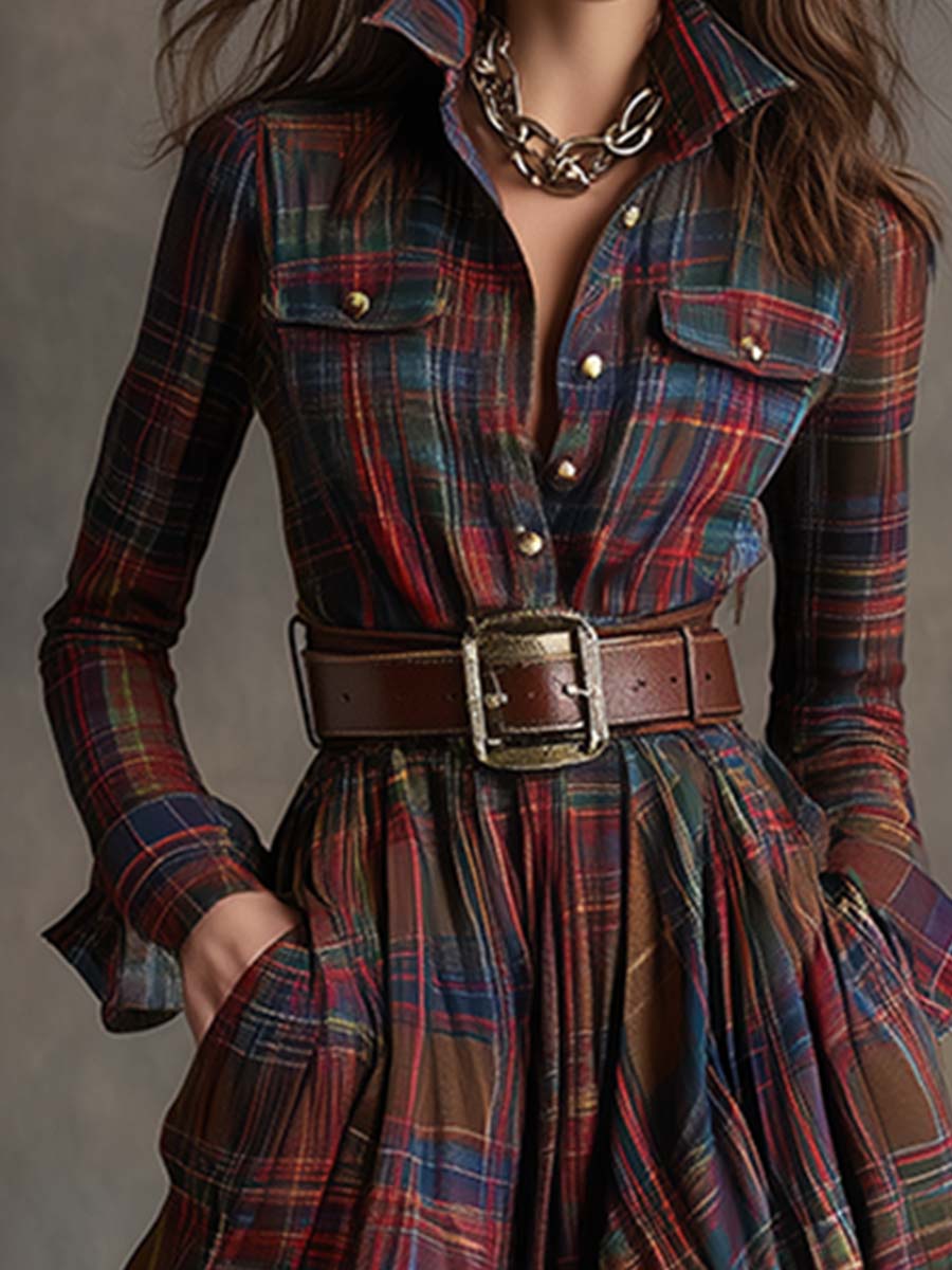 Christine || Vestito Lungo a Quadri con Cintura