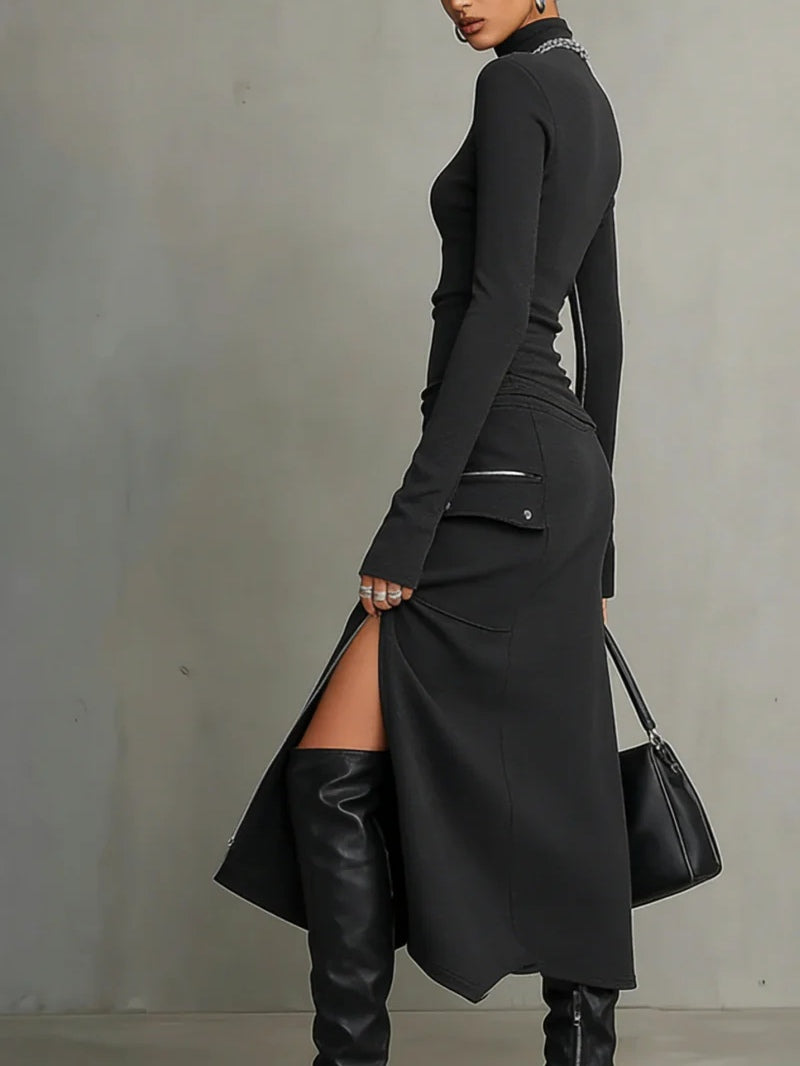 Completo con tasche zip irregolari e colletto alto