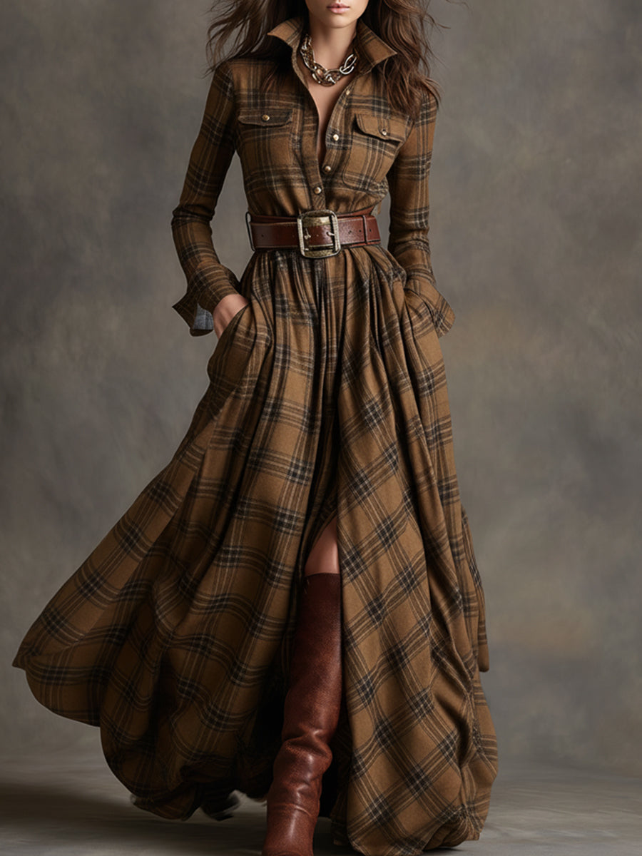 Christine || Vestito Lungo a Quadri con Cintura