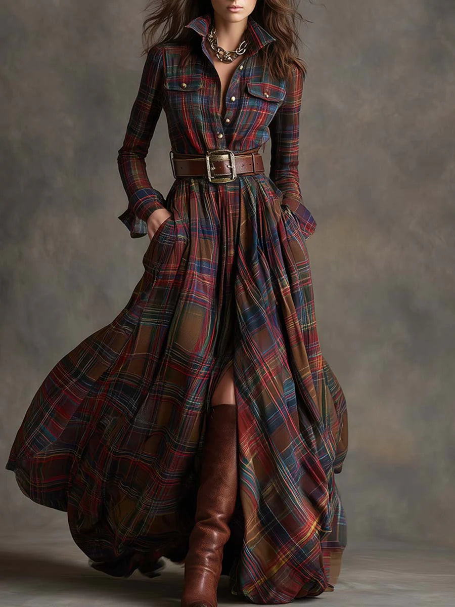 Beatriz ║ Vestito lungo a scacchi con cintura