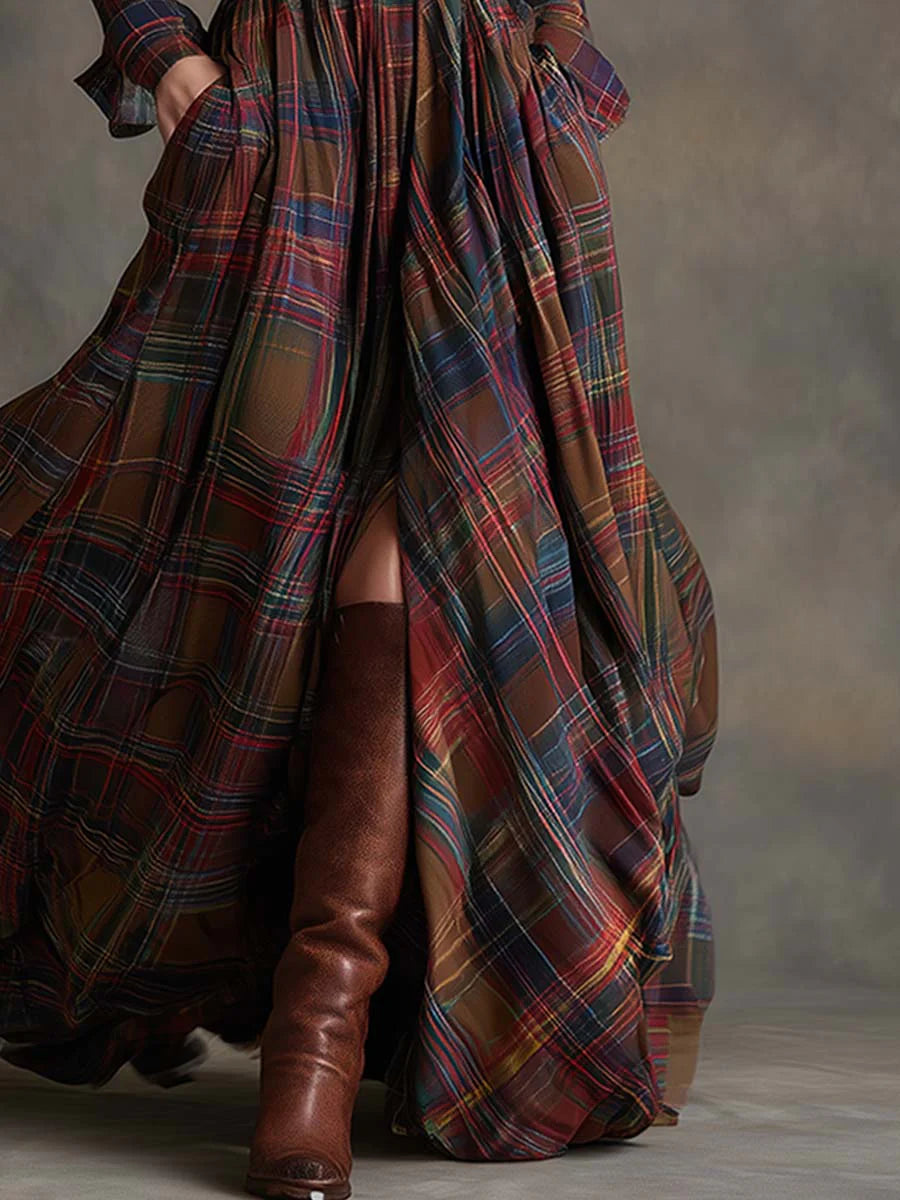 Beatriz ║ Vestito lungo a scacchi con cintura