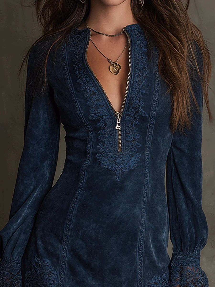 Azulena ❘ Vestito mini vintage in camoscio con pizzo