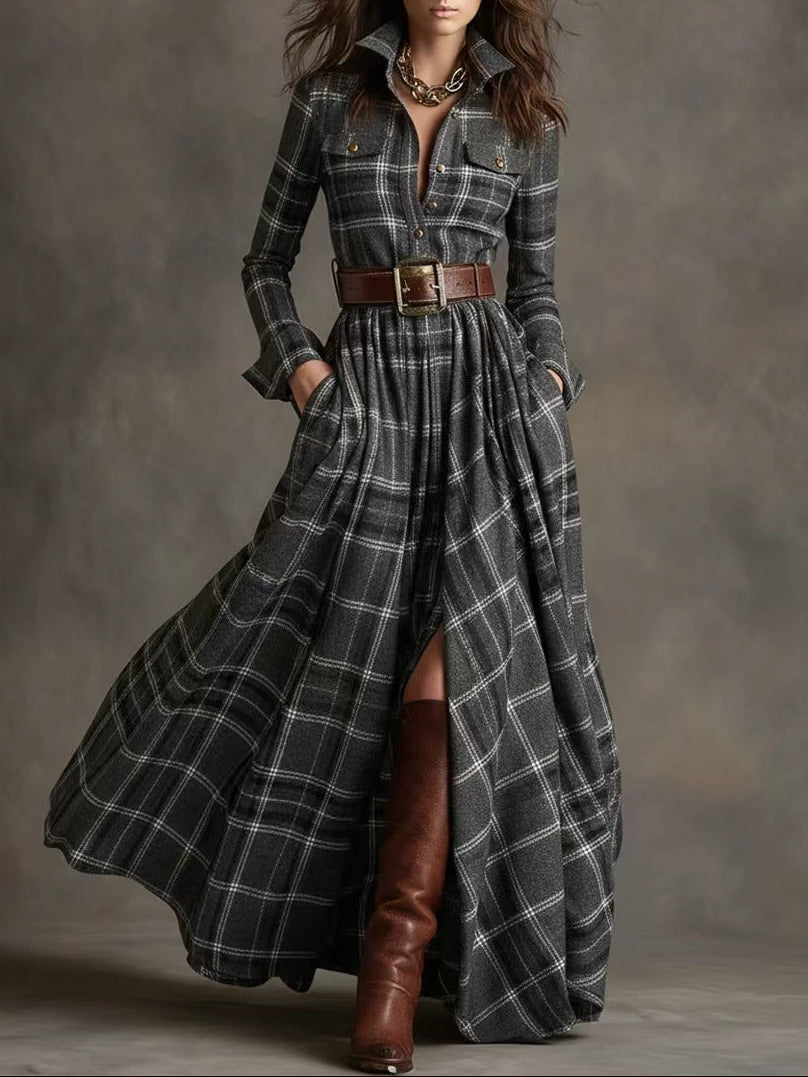 Beatriz ║ Vestito lungo a scacchi con cintura