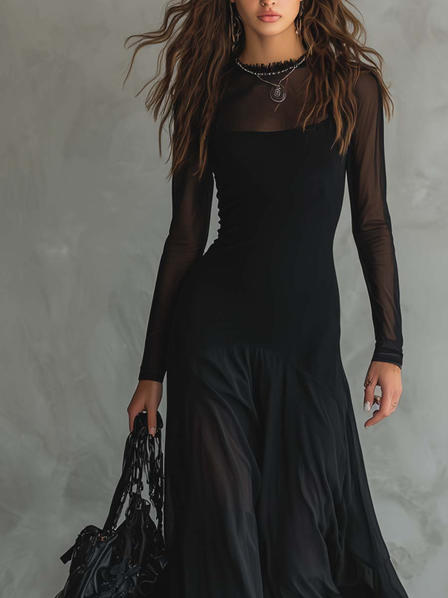 Abito Maxi Loose-fit in Tulle Nero