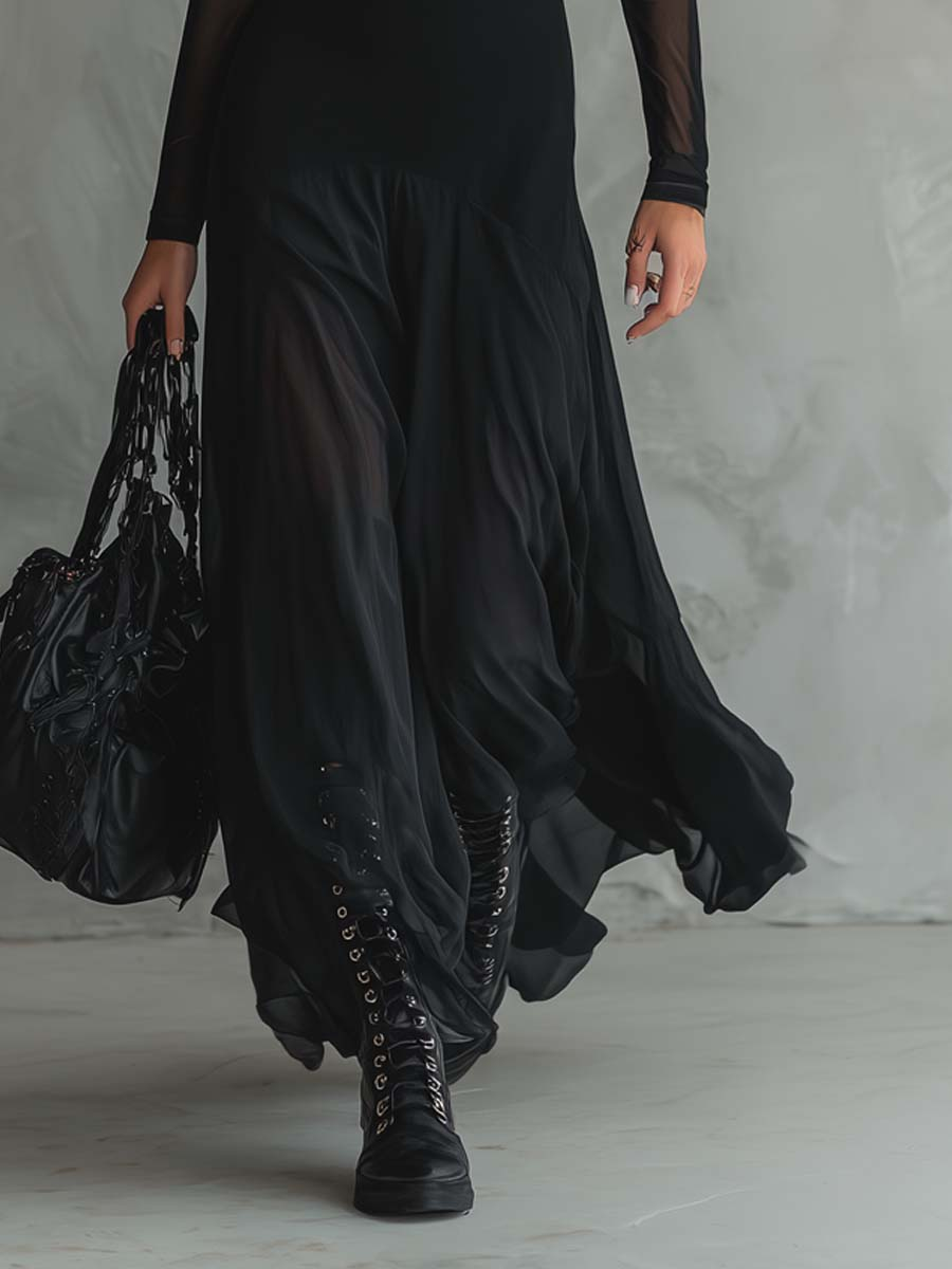 Abito Maxi Loose-fit in Tulle Nero