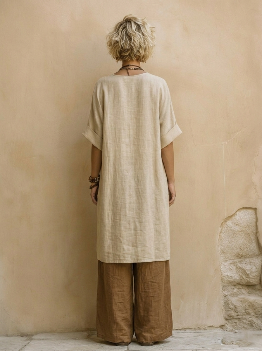 Set di tre pezzi in motivo tribale boho nomade grigio scuro e marrone