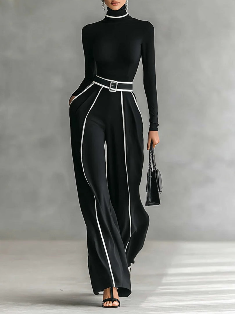 Emma ║ Set Elegante a Due Pezzi con Collo Alto e Pantaloni Ampi