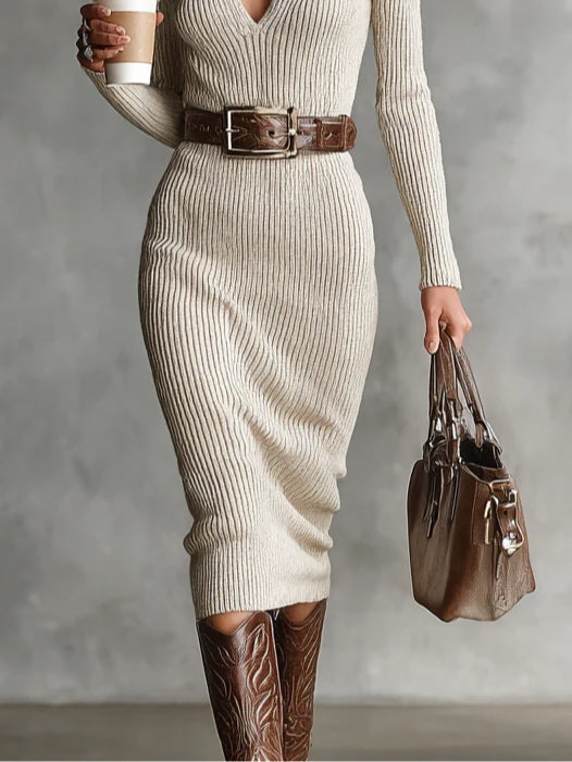 Clara ║ Vestito in maglia con colletto alto