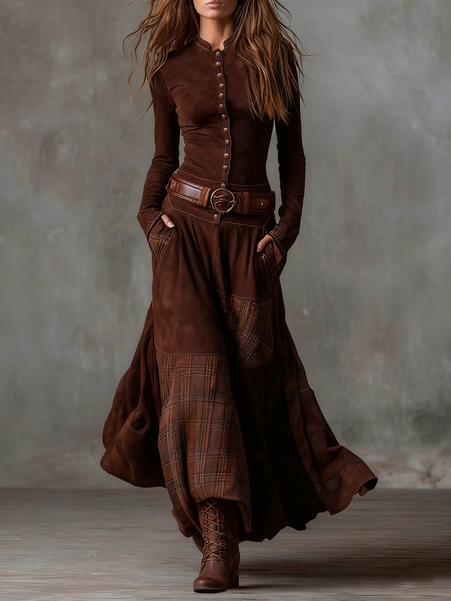 Azucena ║ Maxi Abito in Camoscio con Cintura