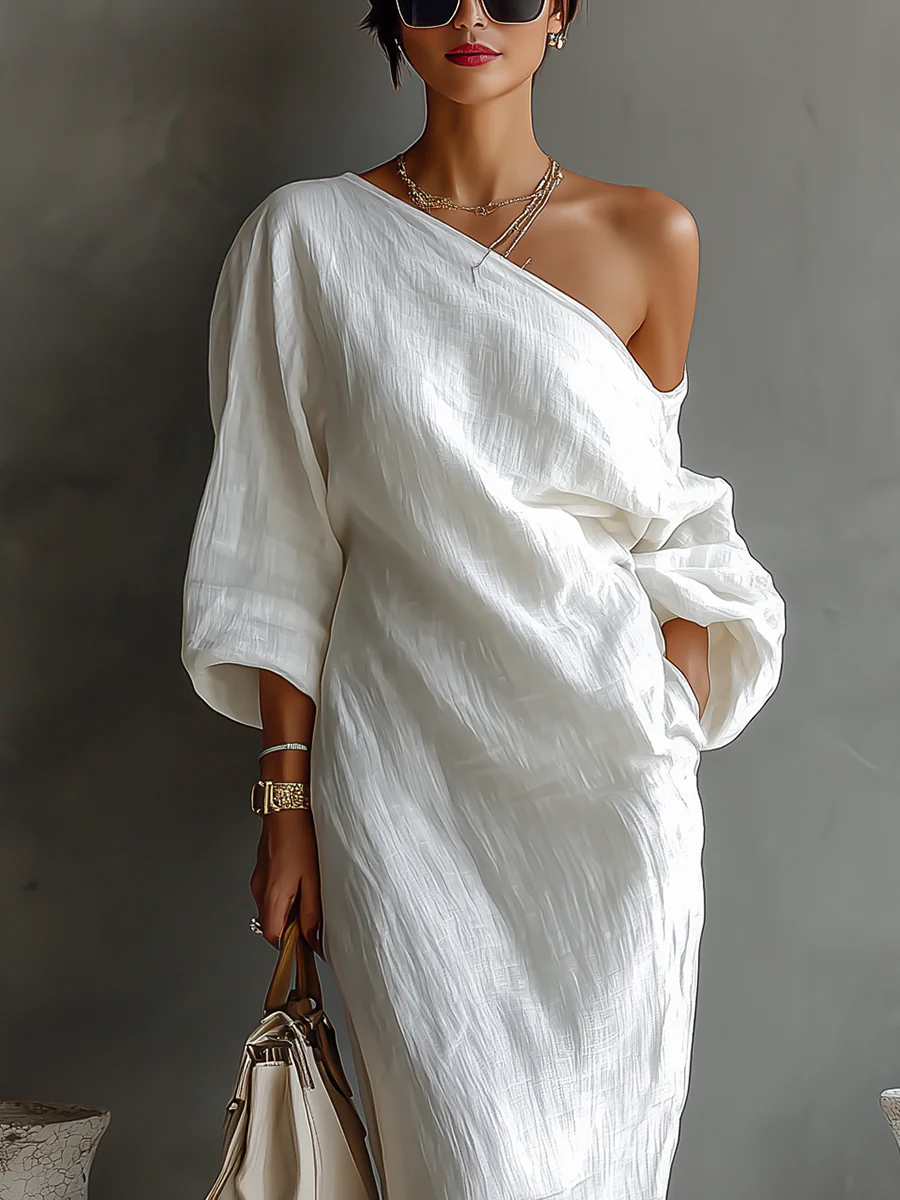Nerina • Abito maxi elegante e fluido con spalla unica