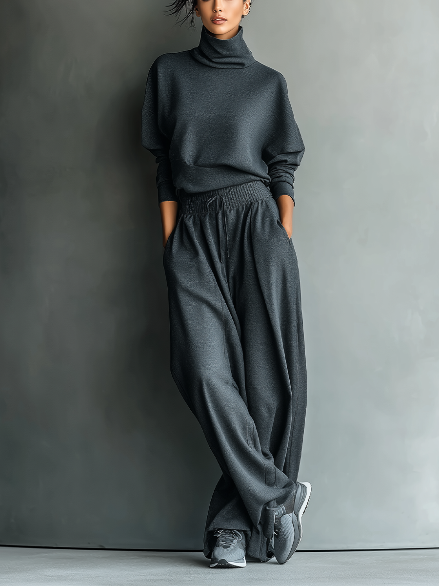 Set Top Oversized in Maglia e Pantaloni a Gamba Larga in Charcoal per Donna