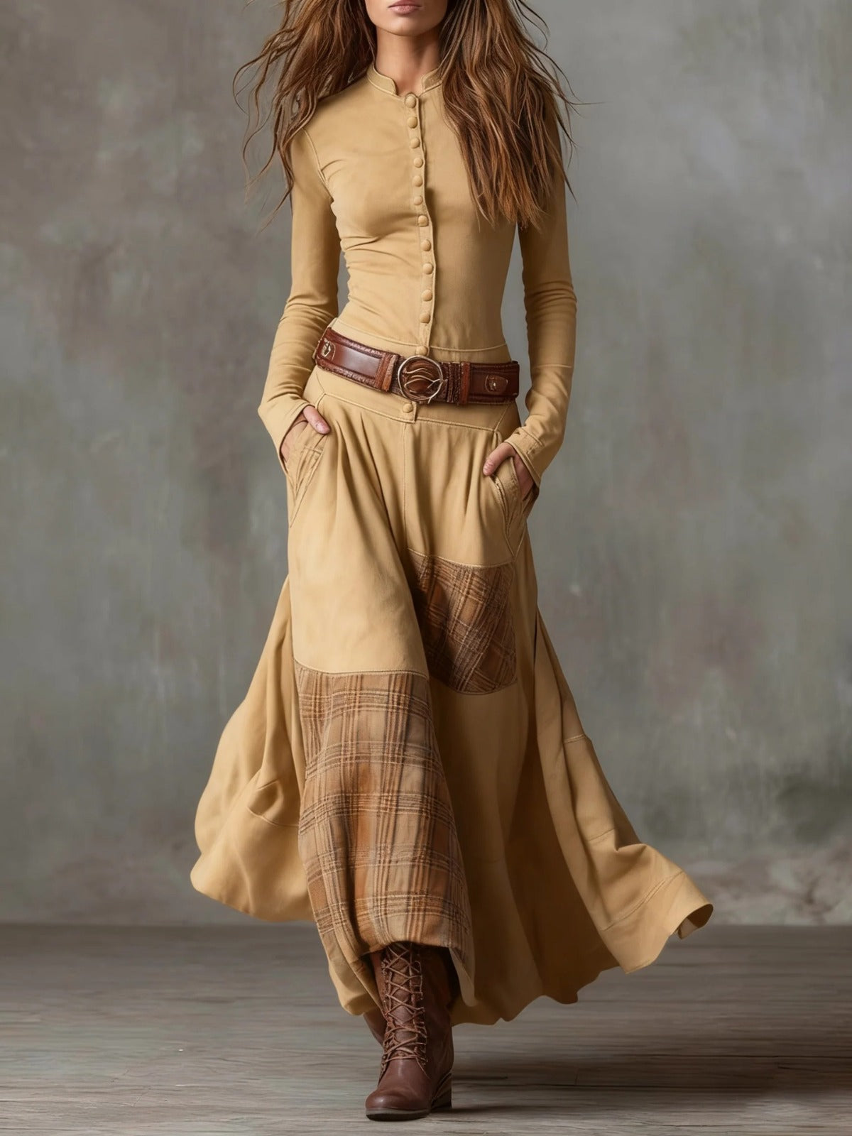 Azucena | Vestito maxi in camoscio con cintura