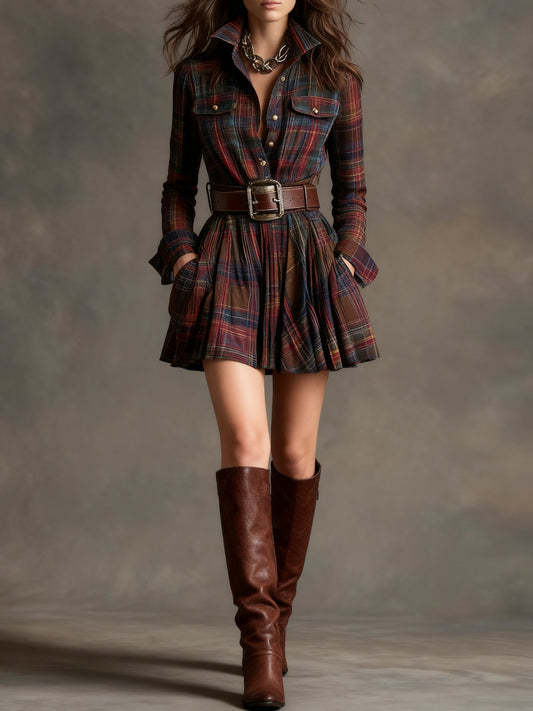 Bárbara ║ Vestito corto in stile camicia a quadri vintage