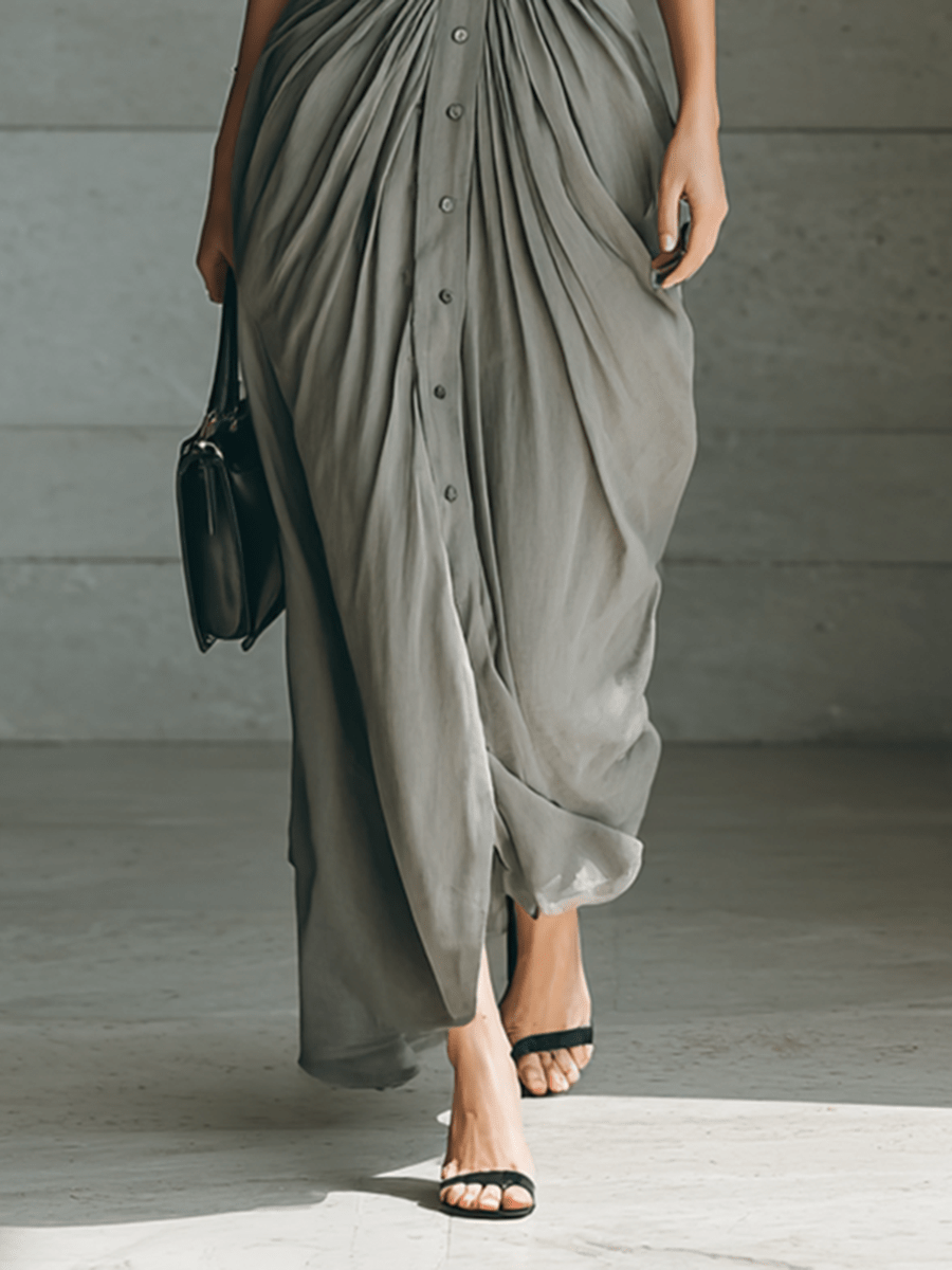 Sarah || Vestito lungo con colletto a risvolto e maniche lunghe