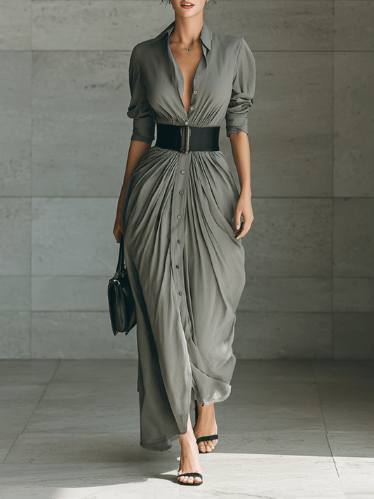 Sarah || Vestito lungo con colletto a risvolto e maniche lunghe