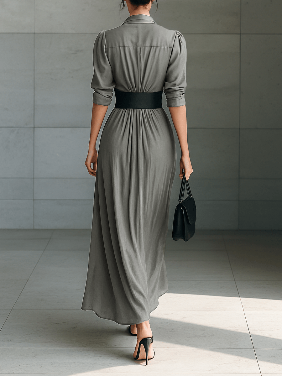 Sarah || Vestito lungo con colletto a risvolto e maniche lunghe